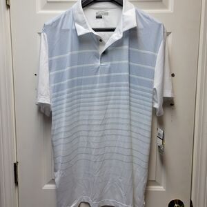 PGA Tour White and Blue Curacao Striped Performance Polo XXL